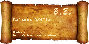 Balassa Béla névjegykártya
